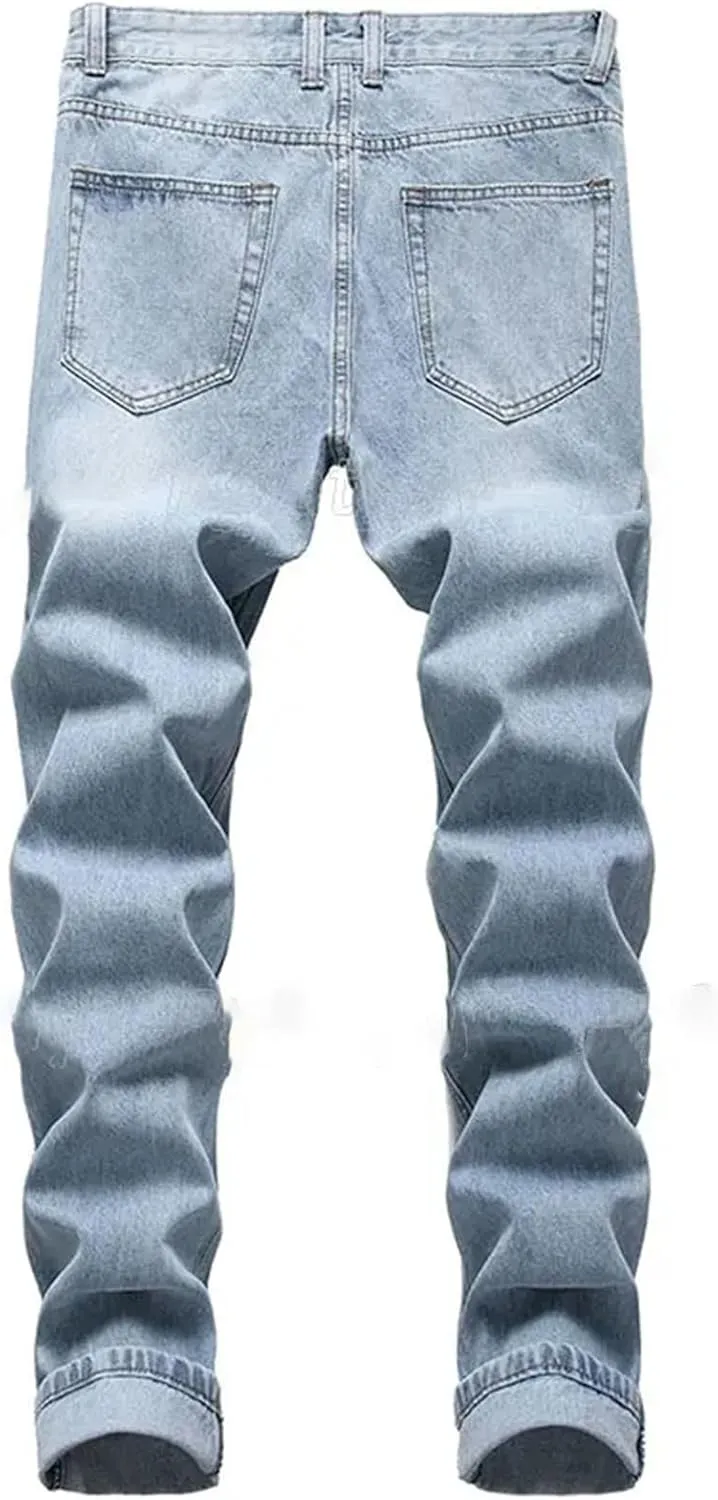 Ripped Slim-Fit Men's Pants Sets Light Blue Long Sleeve Denim Jacket And Jeans 2Pcs Set