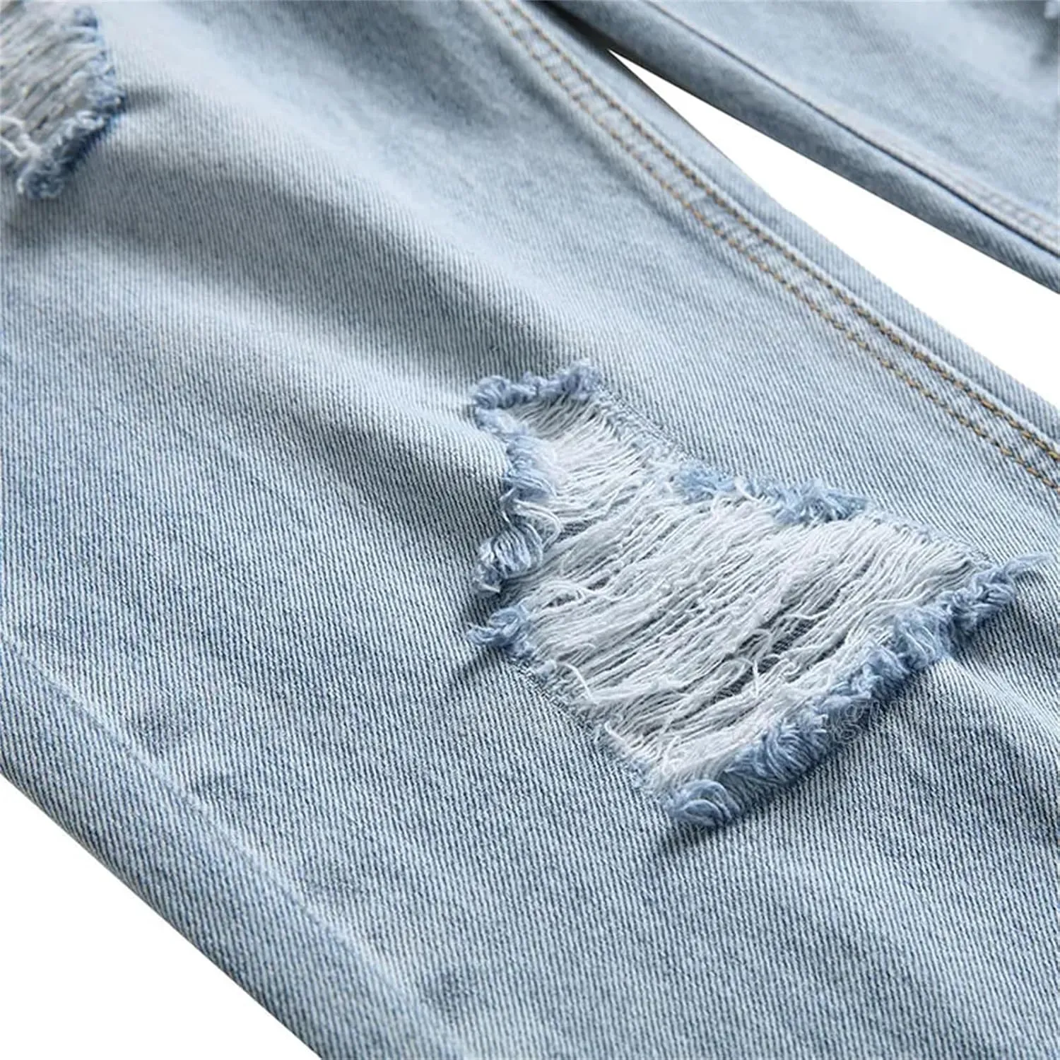 Ripped Slim-Fit Men's Pants Sets Light Blue Long Sleeve Denim Jacket And Jeans 2Pcs Set