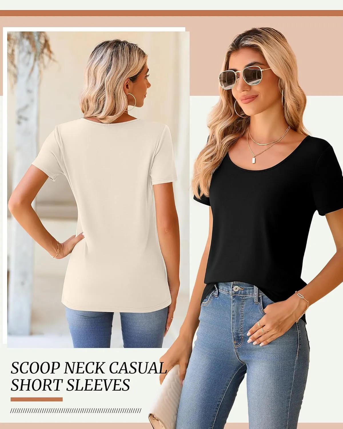 Riyiper 4 Pcs Womens Short Sleeve Shirts Scoop Neck Basic Casual T Shirts Women Basic Light Weight Layer Summer Tees