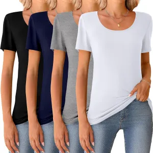 Riyiper 4 Pcs Womens Short Sleeve Shirts Scoop Neck Basic Casual T Shirts Women Basic Light Weight Layer Summer Tees