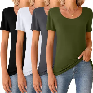 Riyiper 4 Pcs Womens Short Sleeve Shirts Scoop Neck Basic Casual T Shirts Women Basic Light Weight Layer Summer Tees