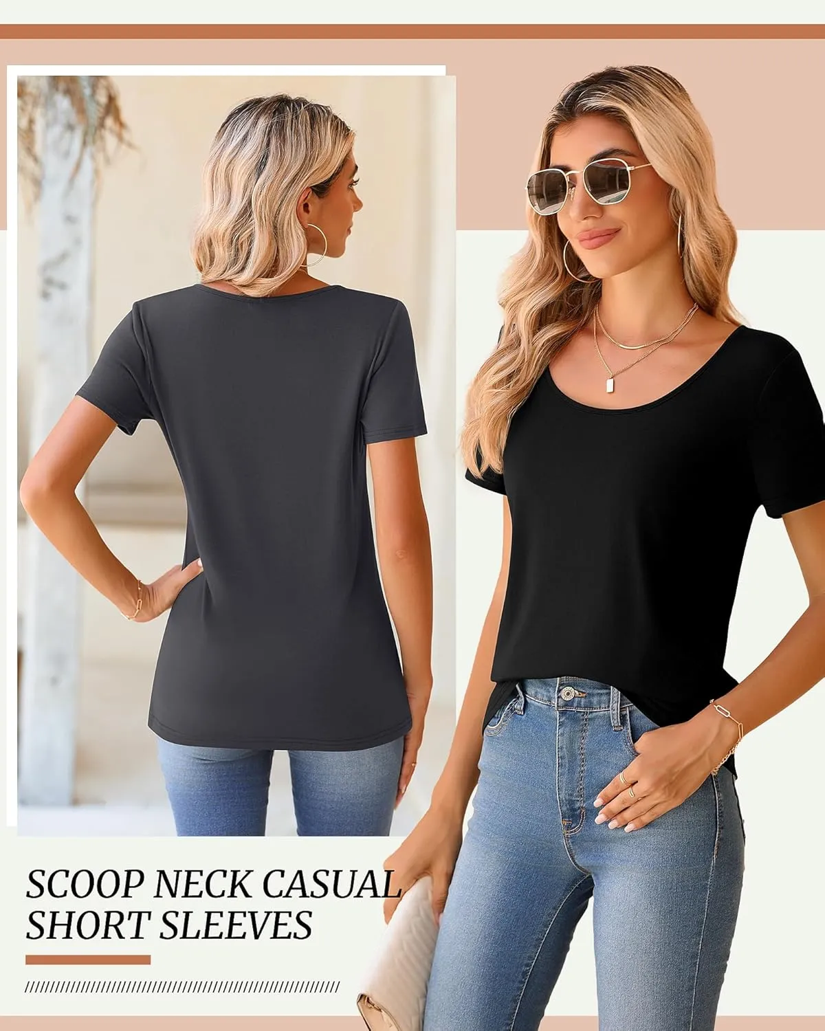 Riyiper 4 Pcs Womens Short Sleeve Shirts Scoop Neck Basic Casual T Shirts Women Basic Light Weight Layer Summer Tees