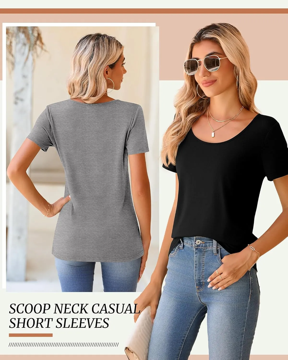 Riyiper 4 Pcs Womens Short Sleeve Shirts Scoop Neck Basic Casual T Shirts Women Basic Light Weight Layer Summer Tees