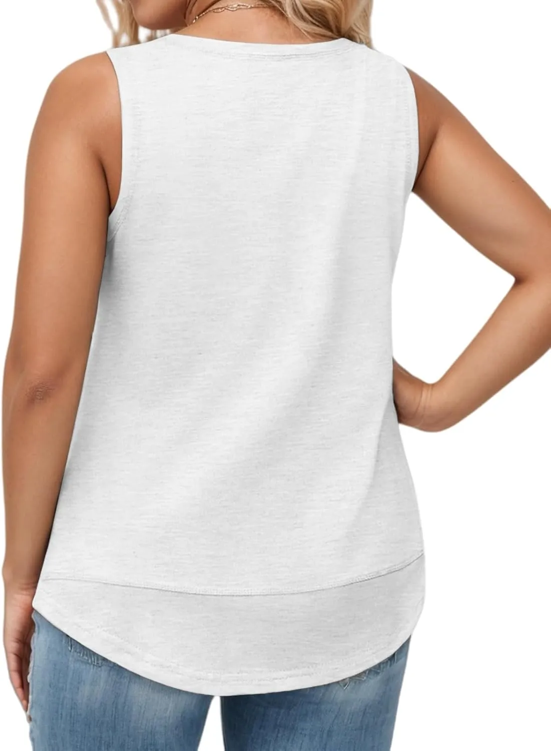 ROSRISS Plus Size Tank Tops for Women Summer Sleeveless T Shirts Loose Fit Crew Neck Tees Flowy Curved Hem Blouses XL-5XL
