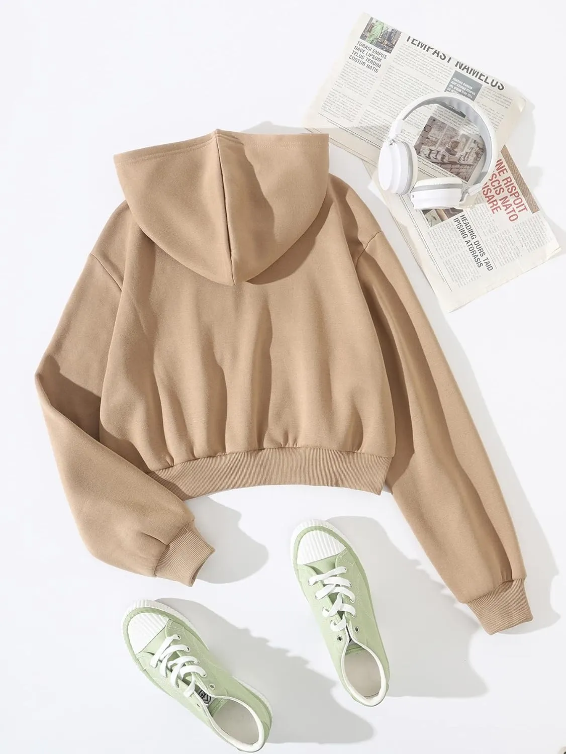 SHENHE Women's Casual Long Sleeve Zip Up Hoodie Jacket Drop Shoulder Crop Tops