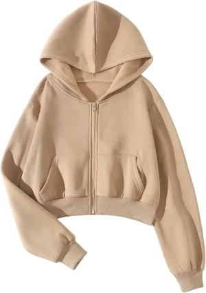 SHENHE Women's Casual Long Sleeve Zip Up Hoodie Jacket Drop Shoulder Crop Tops