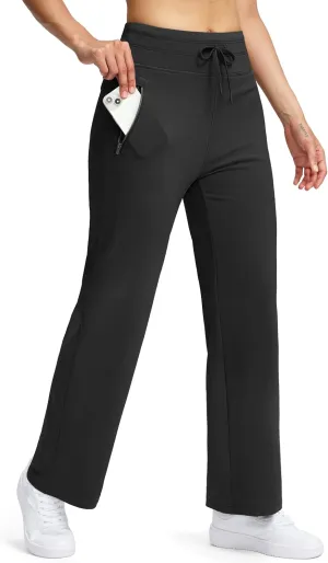 Soothfeel Women's Fleece Lined Pants High Waisted Zipper Pockets Winter Warm Thermal Sweatpants Snow Ski Hiking Lounge Pants
