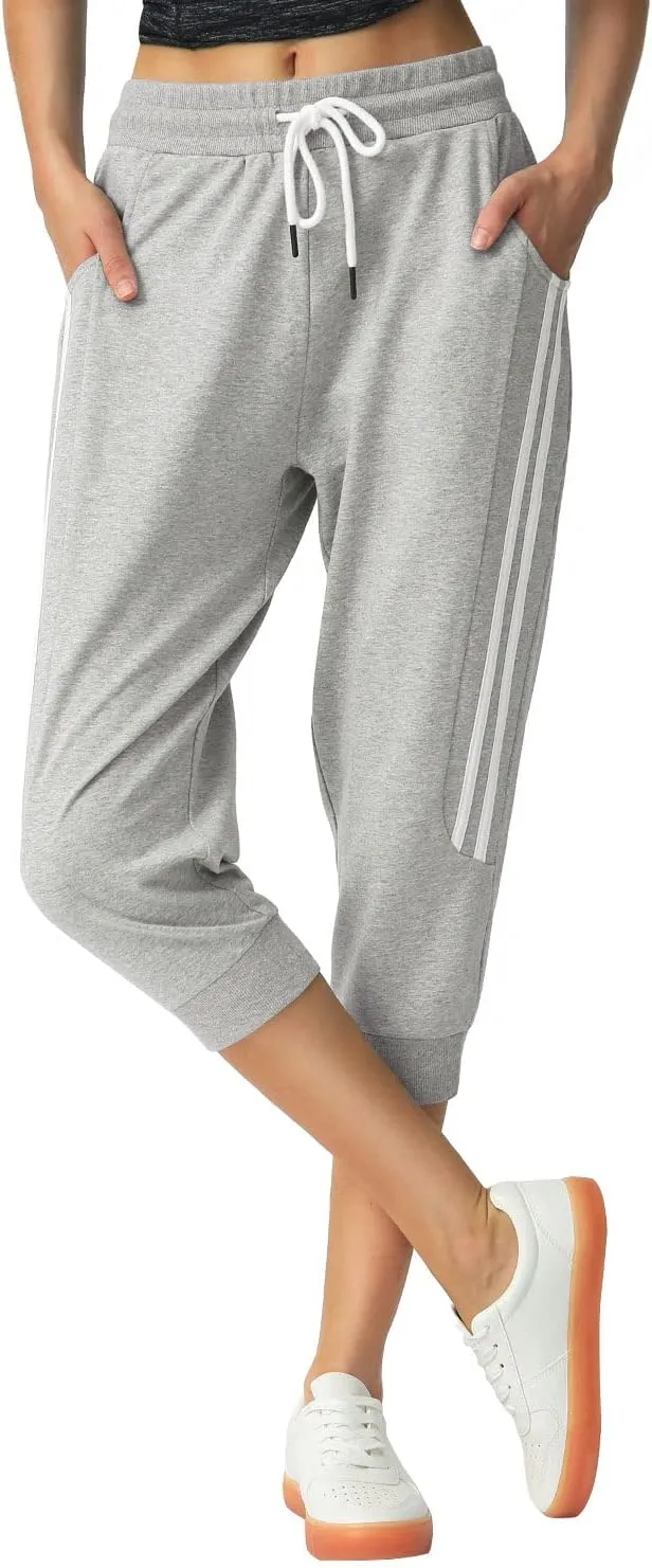 SPECIALMAGIC Women's 2 Pack Capri Pants Cropped Joggers with Pockets Capri Sweatpants