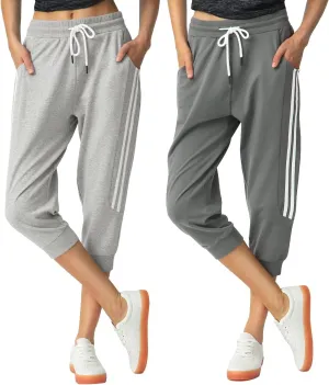 SPECIALMAGIC Women's 2 Pack Capri Pants Cropped Joggers with Pockets Capri Sweatpants