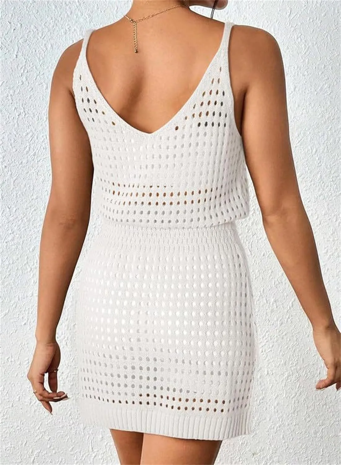 Summer Crochet Hollow Out Knit Beach Bathing Suit Swim Cover Ups for Women Sleeveless Vacation Dresses Outfits