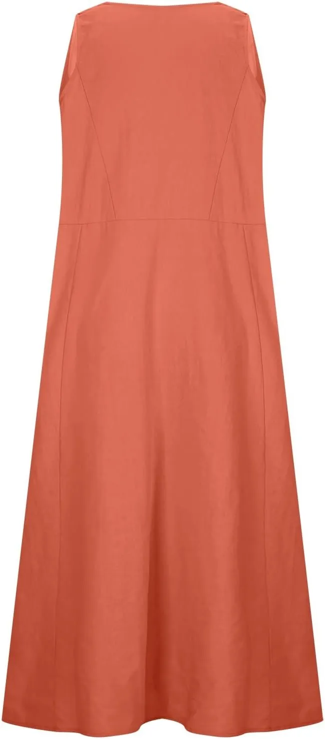 Summer Dresses for Women 2024 Casual Sleeveless Loose Sundress Trendy Boho Maxi Dresses Beach Dress with Pockets