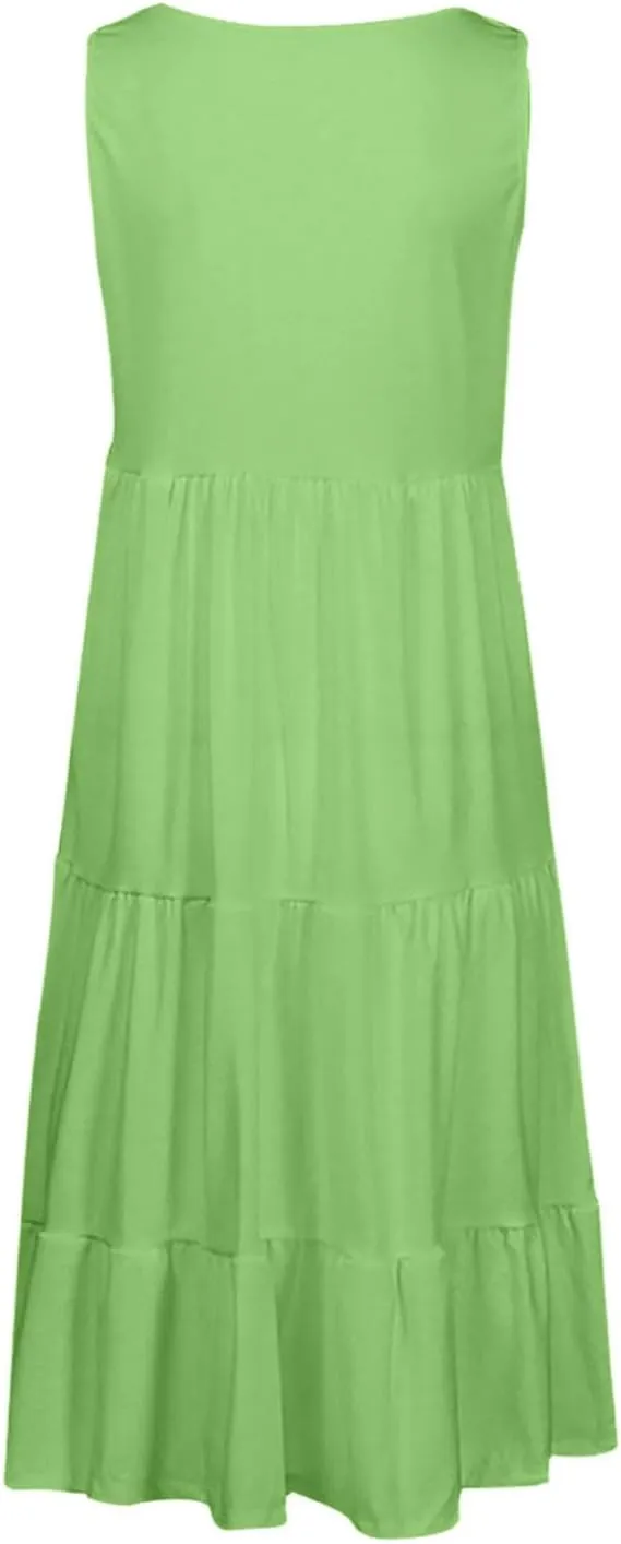 Summer Dresses for Women 2025 Casual Sleeveless Dress Plus Size Beach Sun Dresses Flowy Midi Dresses