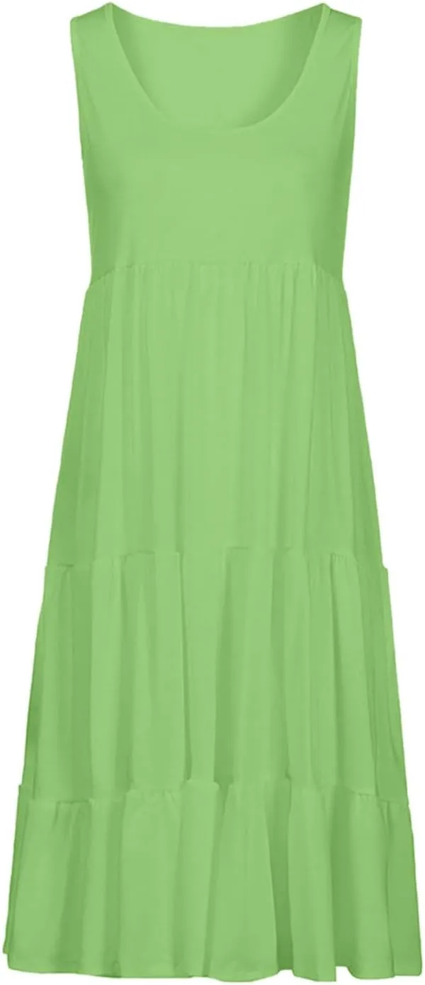 Summer Dresses for Women 2025 Casual Sleeveless Dress Plus Size Beach Sun Dresses Flowy Midi Dresses