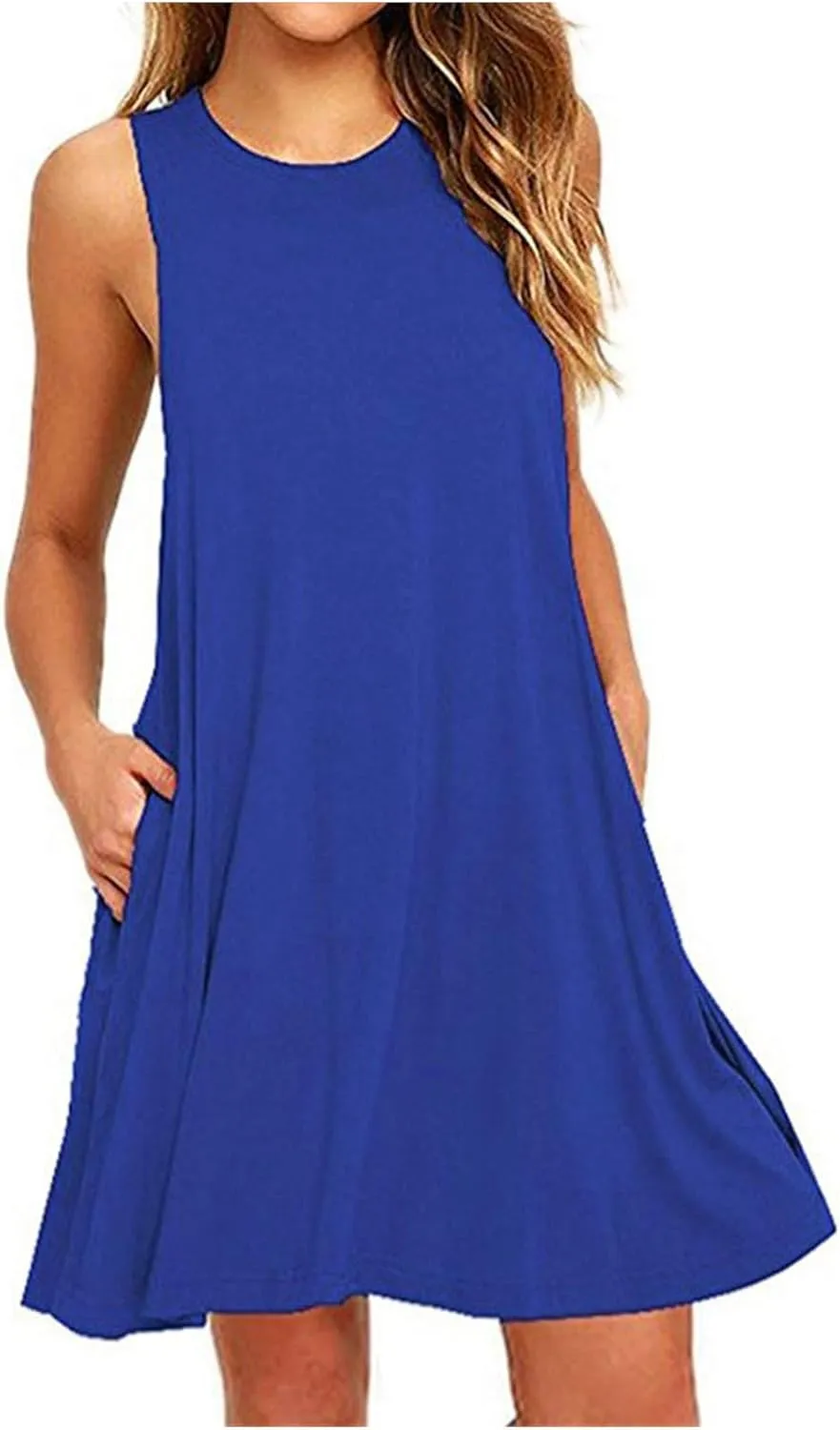 Summer Dresses for Women Sleeveless A-Line Beach Sundress Loose Casual Tank Dresses Tshirt Dress with Pockets