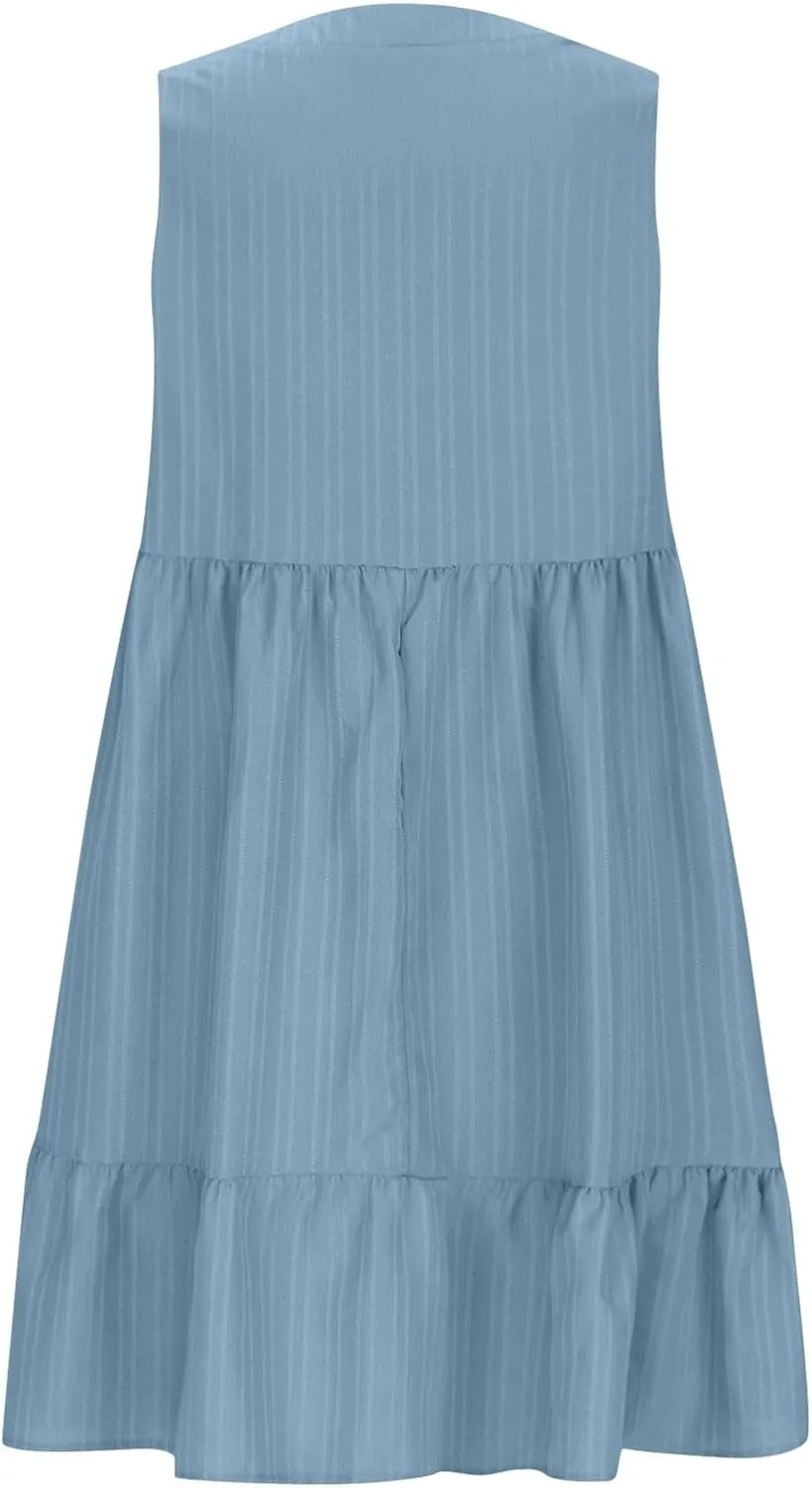 Sundresses for Women 2025 Casual Summer Beach Vacation Hawaiian Dress Pleated V Neck Tunic A Line Flowy Mini Dresses