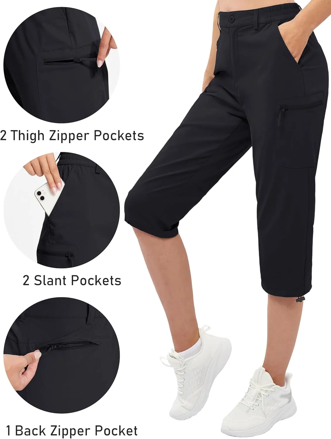 TACVASEN Women's Cargo Capris Hiking Pants Lightweight Quick Dry Travel Long Shorts Golf Casual Summer Zipper Pockets