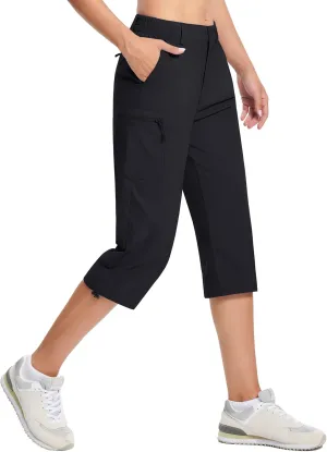 TACVASEN Women's Cargo Capris Hiking Pants Lightweight Quick Dry Travel Long Shorts Golf Casual Summer Zipper Pockets