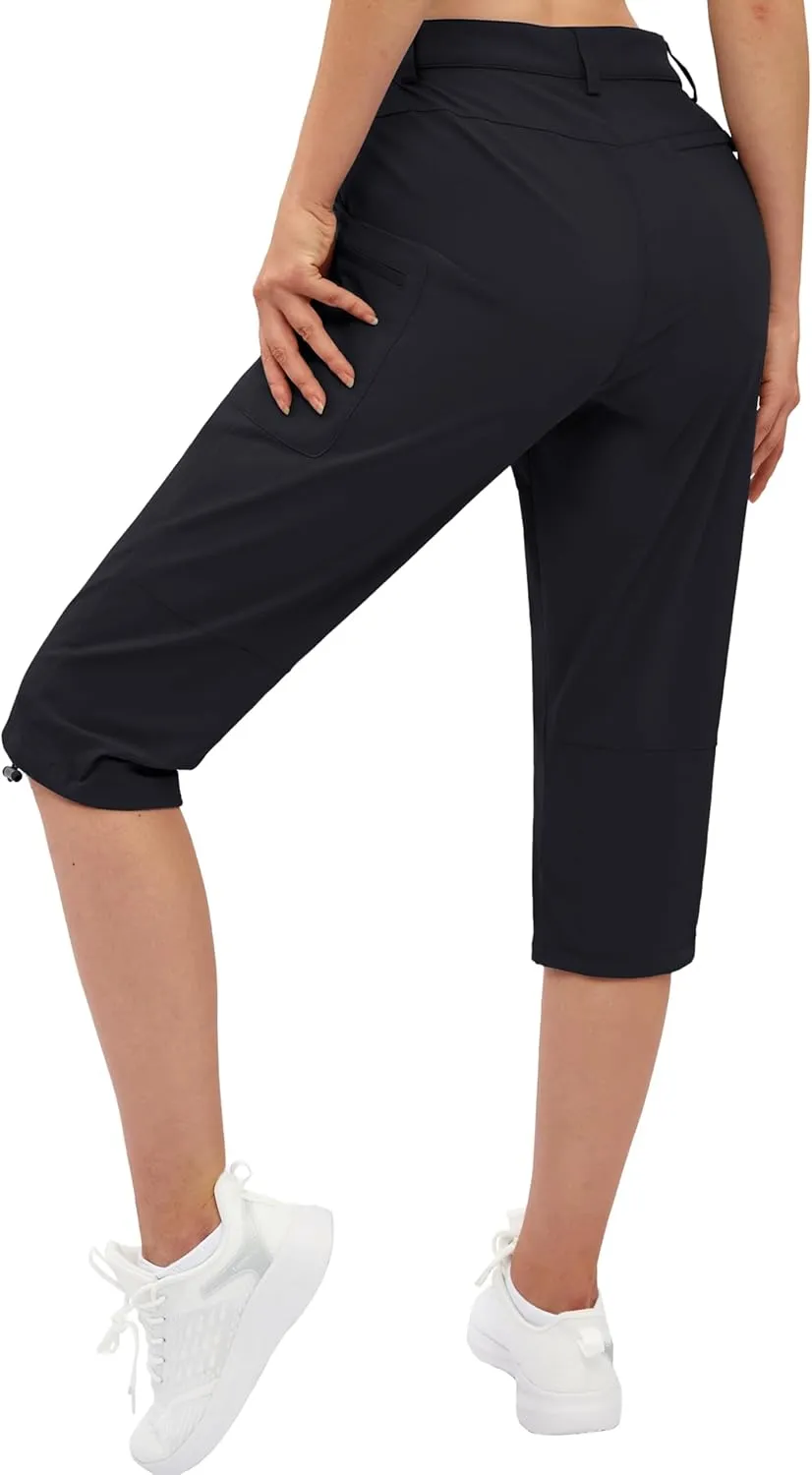 TACVASEN Women's Cargo Capris Hiking Pants Lightweight Quick Dry Travel Long Shorts Golf Casual Summer Zipper Pockets