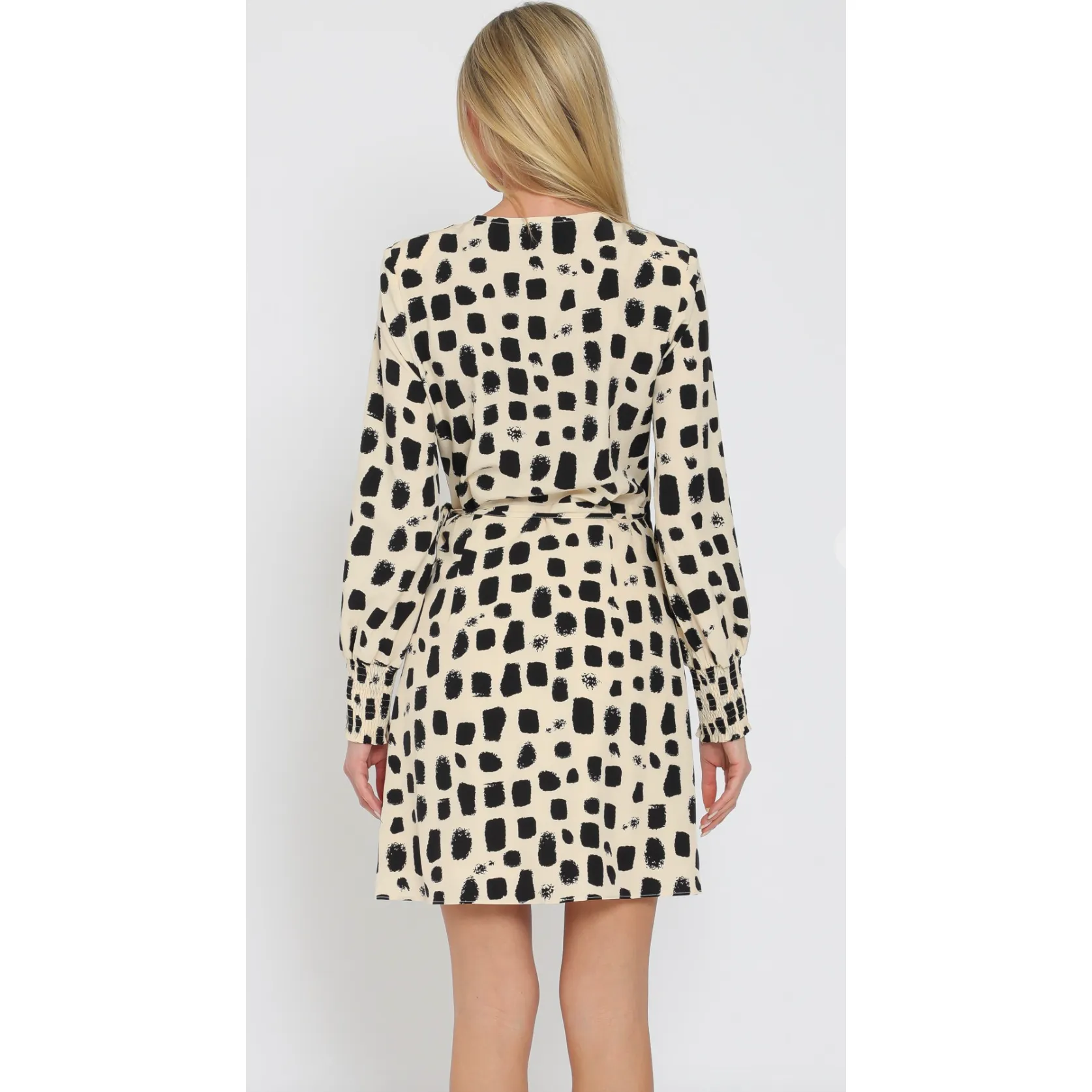 The Diane Cream/Black Print Wrap Mini Dress