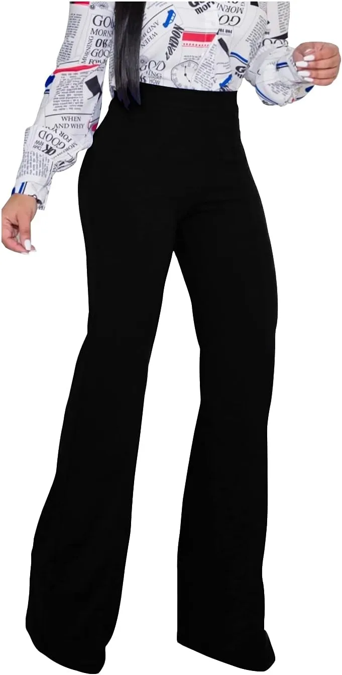 TOPSRANI Women High Waisted Dress Pants Work Trousers Slacks Bottoms Casual Pull On Long Stretch Solid Office Business