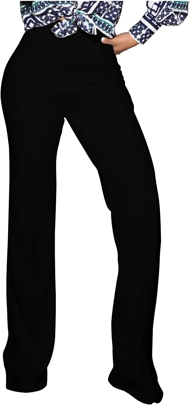 TOPSRANI Women High Waisted Dress Pants Work Trousers Slacks Bottoms Casual Pull On Long Stretch Solid Office Business