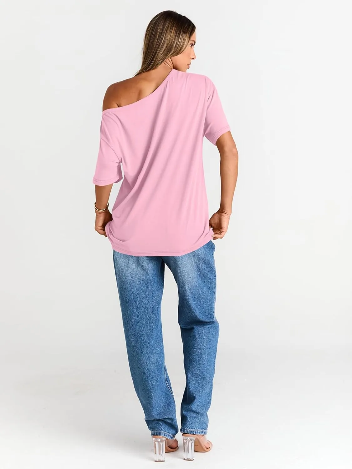 Trendy Queen Womens Off The Shoulder Tops Oversized T-Shirts Short Sleeve Tees Summer 2025 Casual Spring Fashion Clothes