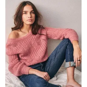 V-Neck Pullover Top Mohair Sweater