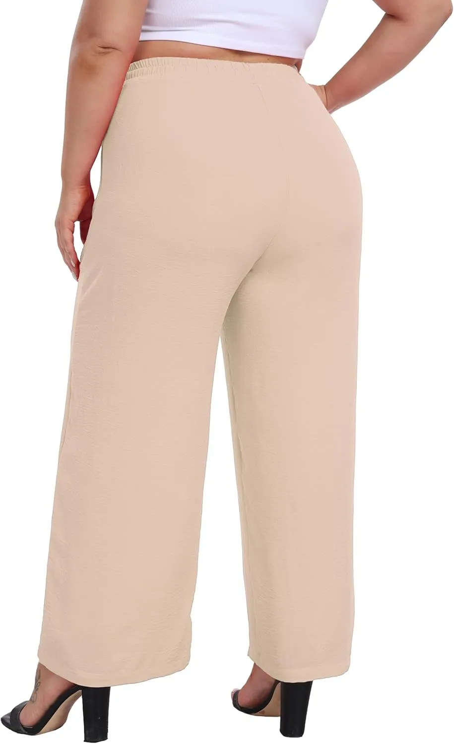 VOGUEMAX Womens Plus Size Wide Leg Pants Summer Casual Pants Loose Fit Flowy High Waisted Trousers with Pockets
