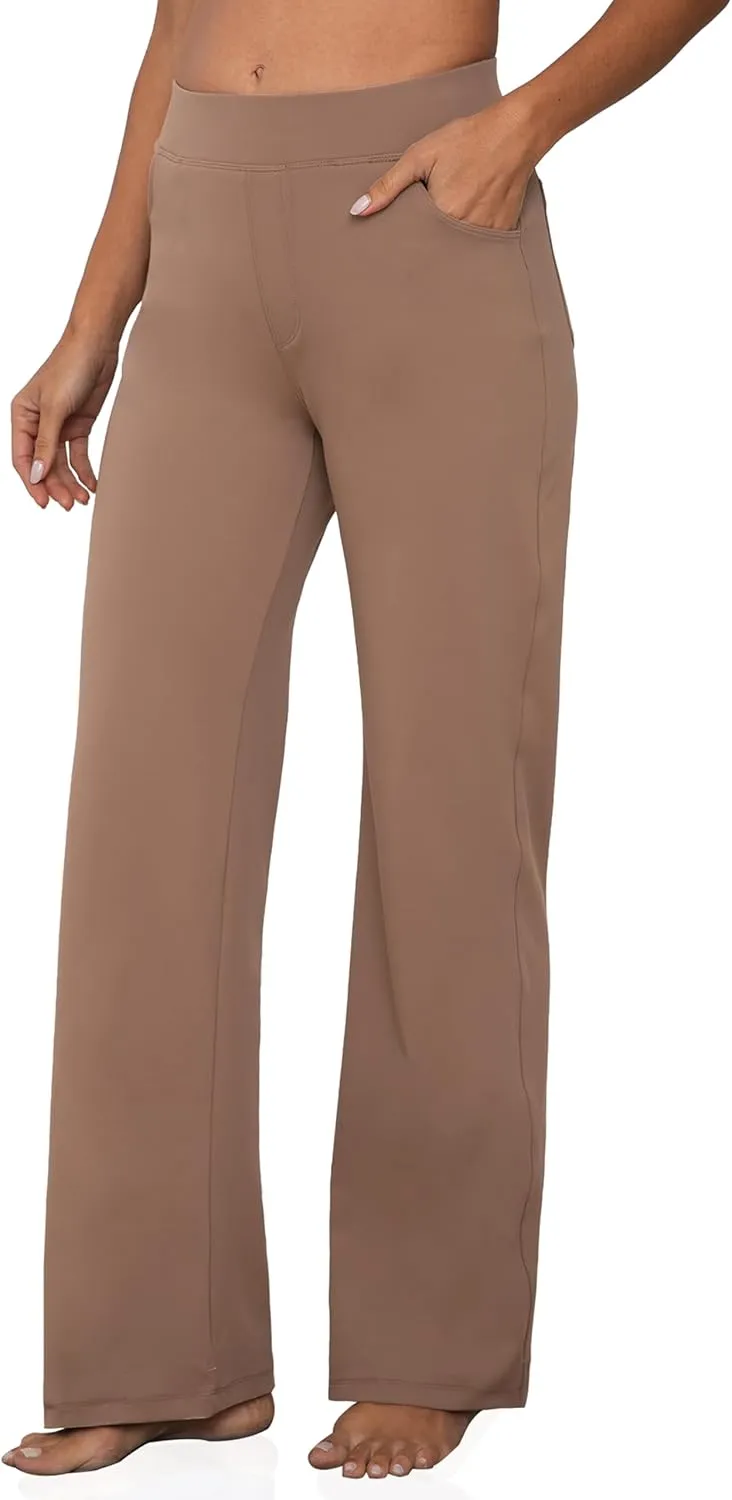 VOOVEEYA Wide Leg Pants for Women, Yoga Pants with Pockets High Waist Casual Straight Dress Pants Petite/Tall/Regular