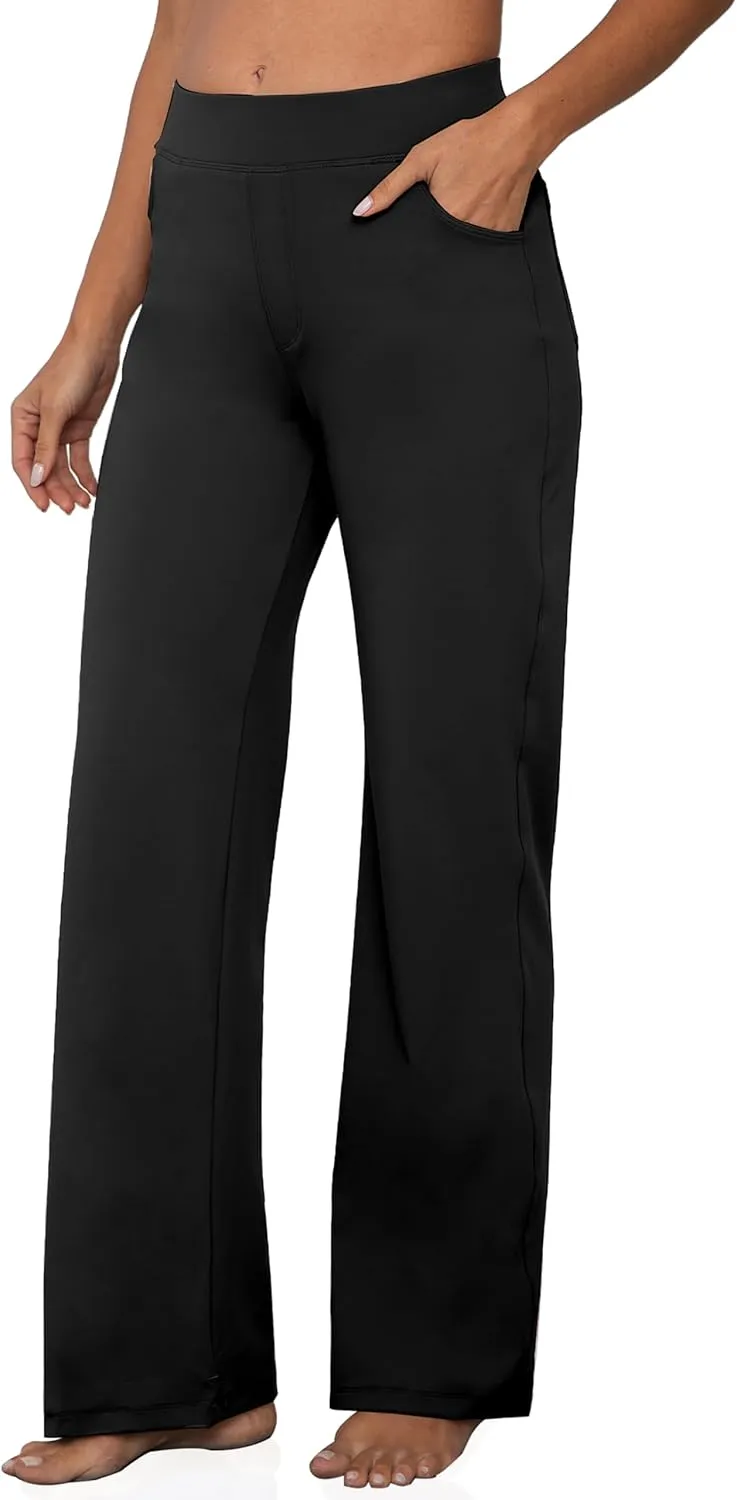 VOOVEEYA Wide Leg Pants for Women, Yoga Pants with Pockets High Waist Casual Straight Dress Pants Petite/Tall/Regular