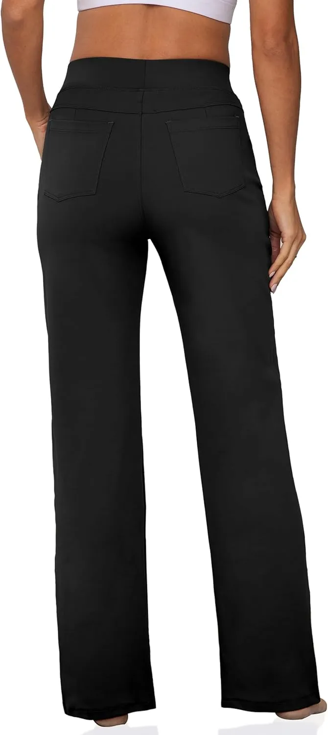 VOOVEEYA Wide Leg Pants for Women, Yoga Pants with Pockets High Waist Casual Straight Dress Pants Petite/Tall/Regular