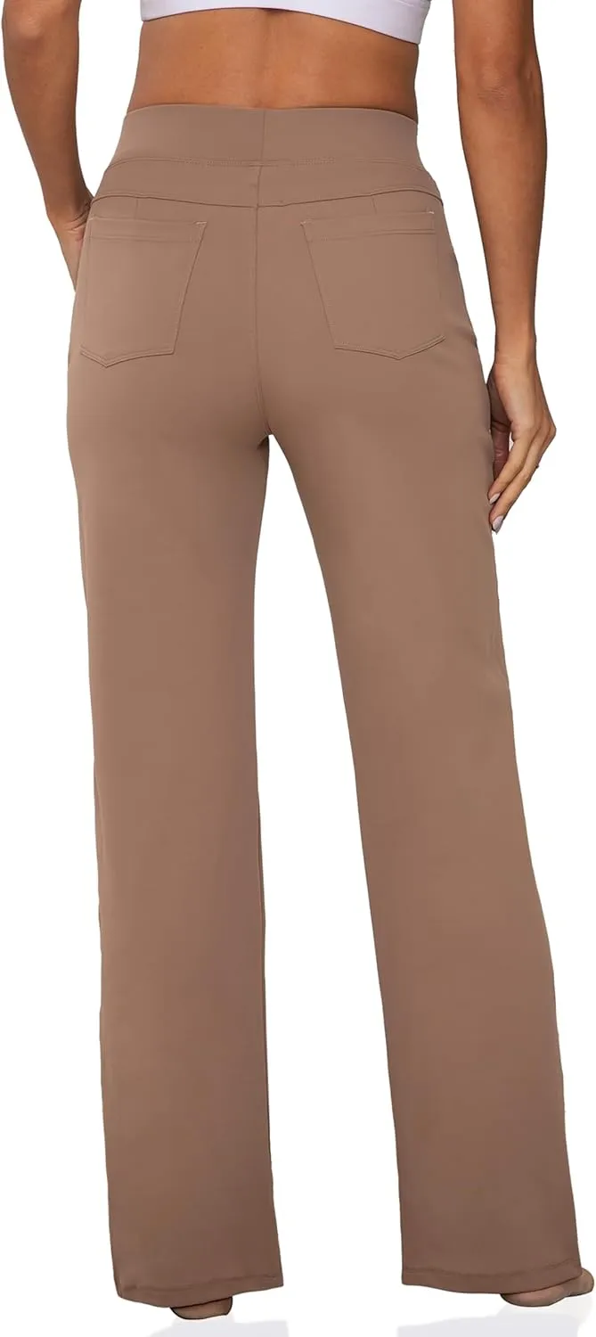 VOOVEEYA Wide Leg Pants for Women, Yoga Pants with Pockets High Waist Casual Straight Dress Pants Petite/Tall/Regular