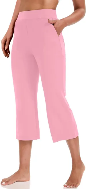 VOOVEEYA Yoga Capri Pants for Women, Crop Leggings with Pockets High Waisted Casual Straight Leg Pants