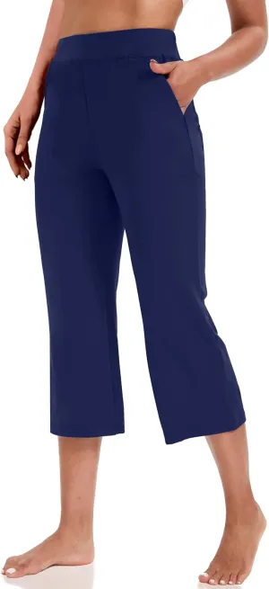 VOOVEEYA Yoga Capri Pants for Women, Crop Leggings with Pockets High Waisted Casual Straight Leg Pants