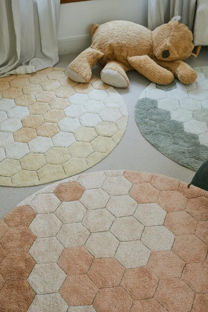WASHABLE ROUND RUG HONEYCOMB GOLDEN