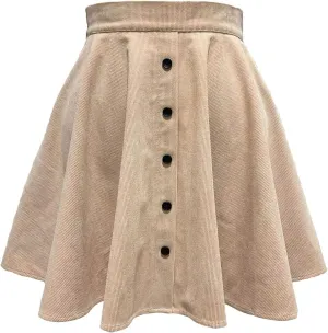 Women Button Front Mini Skirt A-Line Pleated Corduroy Flowy Swing Skirts Women High Waist Summer Vintage Casual Skirt