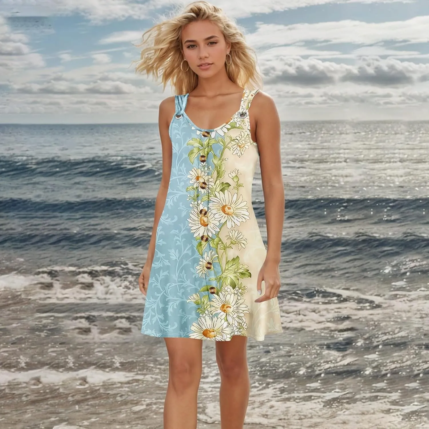 Women Dresses Summer Midi Sleeveless Button Down Womens Summer Dresses V Neck Club A Line Elegant Glam Tank Dress