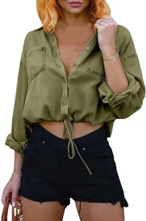 Women's 3/4 Sleeve Solid Colored Cropped Denim Jacket Light Wash Short Jean Jacket Trucker Coat