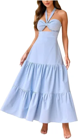 Womens Fashion Dress Summer Sexy Tube Top Halter Cake Dresses 2025 Trendy Beach Vacation Party Sundress