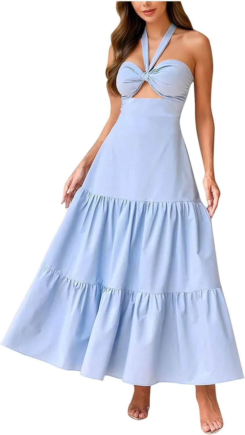 Womens Fashion Dress Summer Sexy Tube Top Halter Cake Dresses 2025 Trendy Beach Vacation Party Sundress