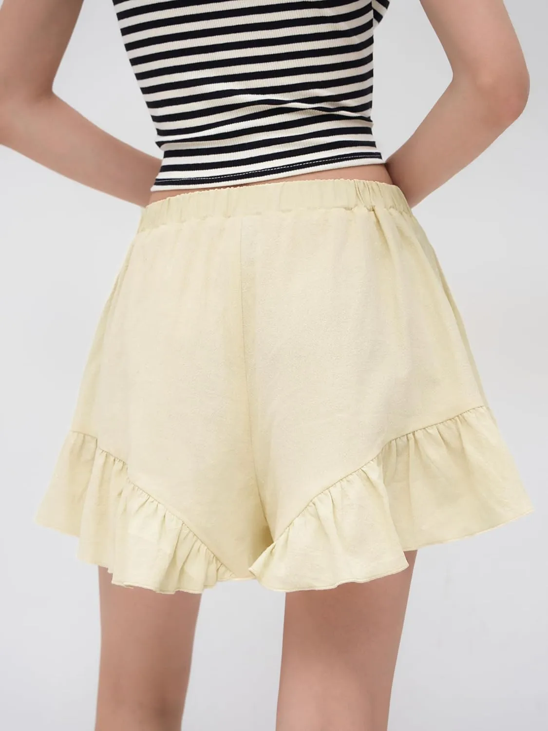 Womens Flowy Ruffle Boho Wrap Skirts Elastic Waist Shorts Knotted Mini Skorts