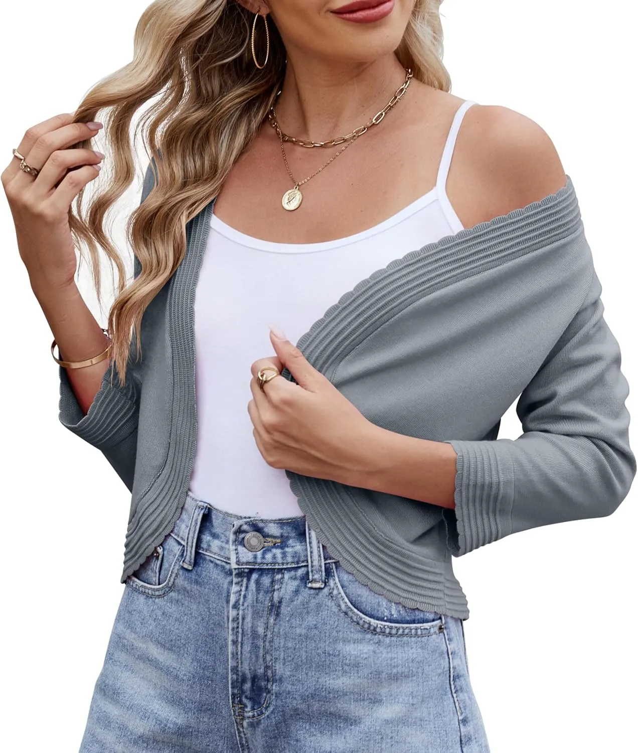 Women's Long Sleeve Knitted Cardigan Solid Color Open Front Tops Shrug