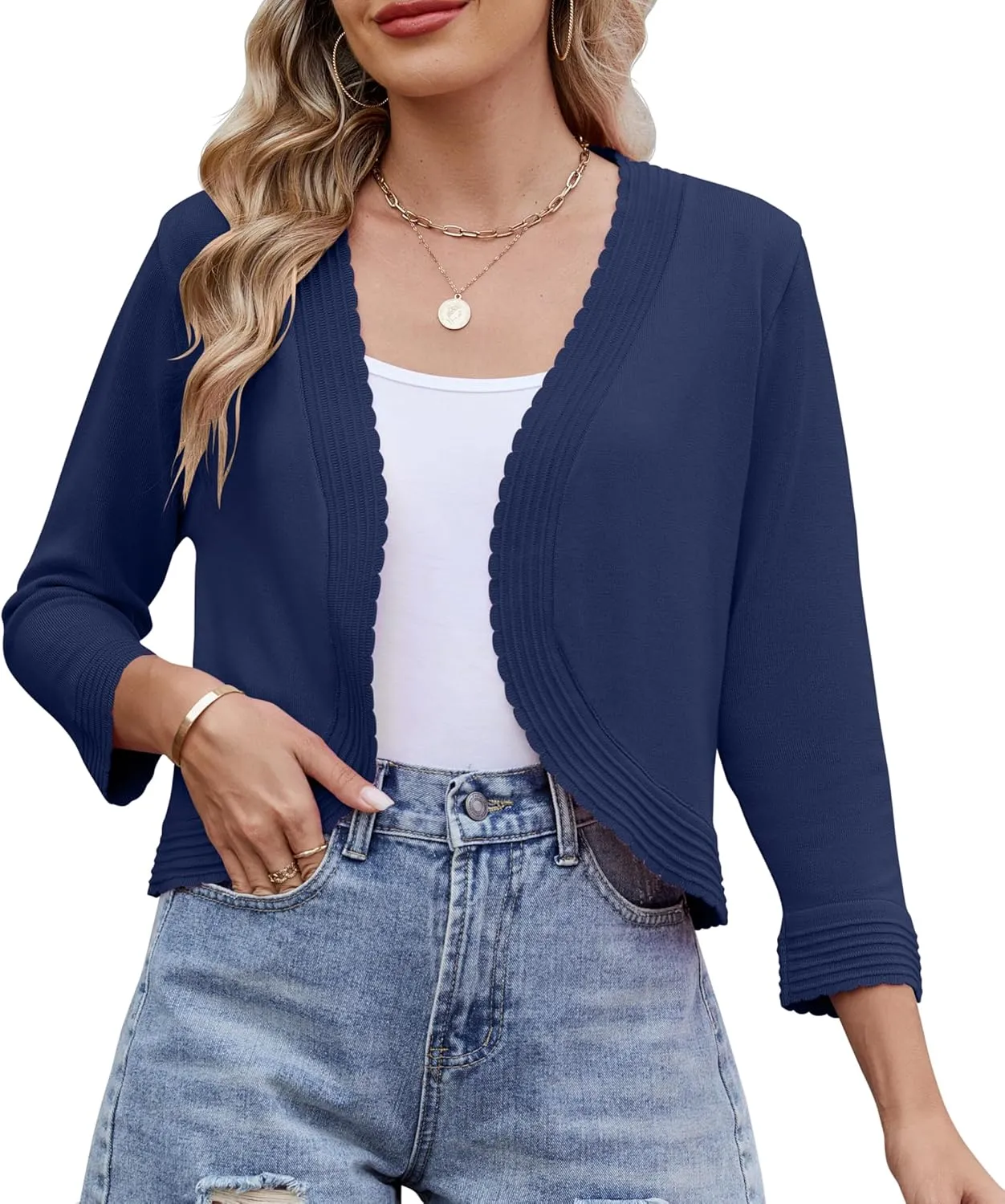 Women's Long Sleeve Knitted Cardigan Solid Color Open Front Tops Shrug
