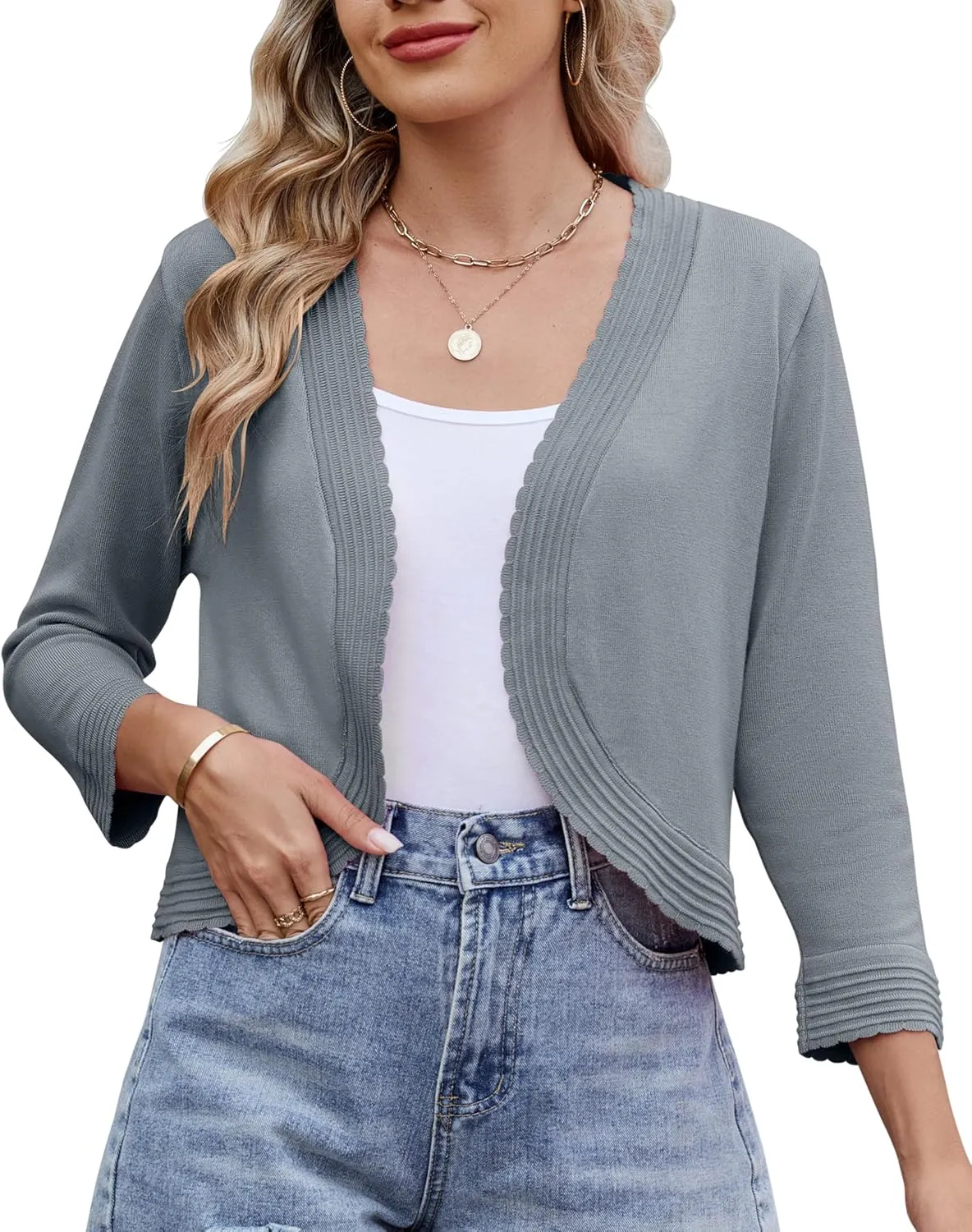 Women's Long Sleeve Knitted Cardigan Solid Color Open Front Tops Shrug
