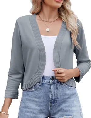 Women's Long Sleeve Knitted Cardigan Solid Color Open Front Tops Shrug