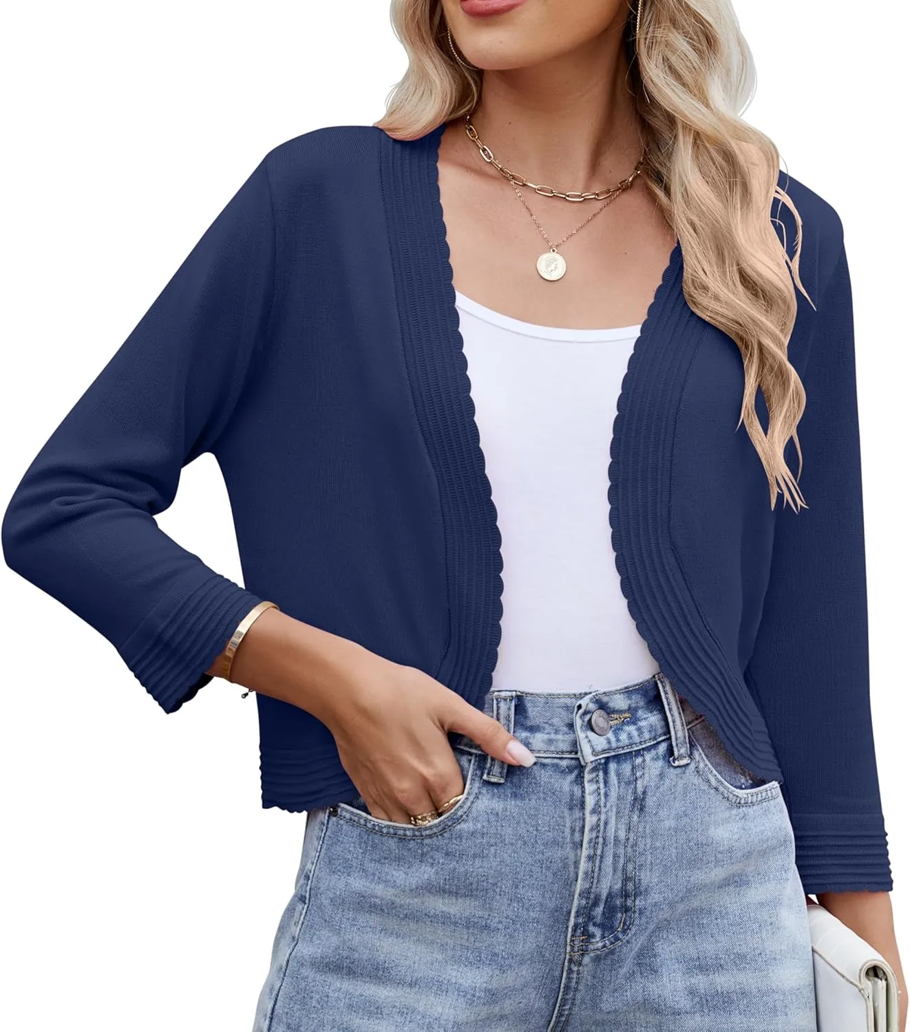 Women's Long Sleeve Knitted Cardigan Solid Color Open Front Tops Shrug