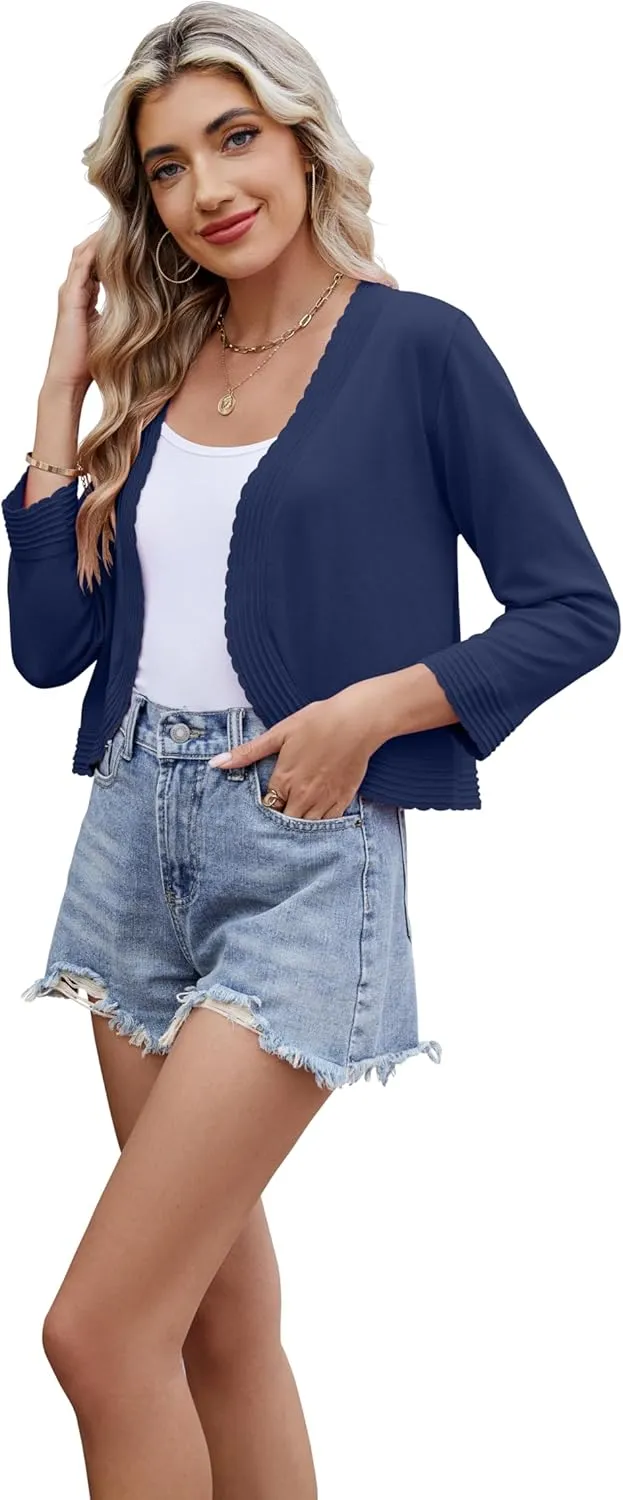 Women's Long Sleeve Knitted Cardigan Solid Color Open Front Tops Shrug