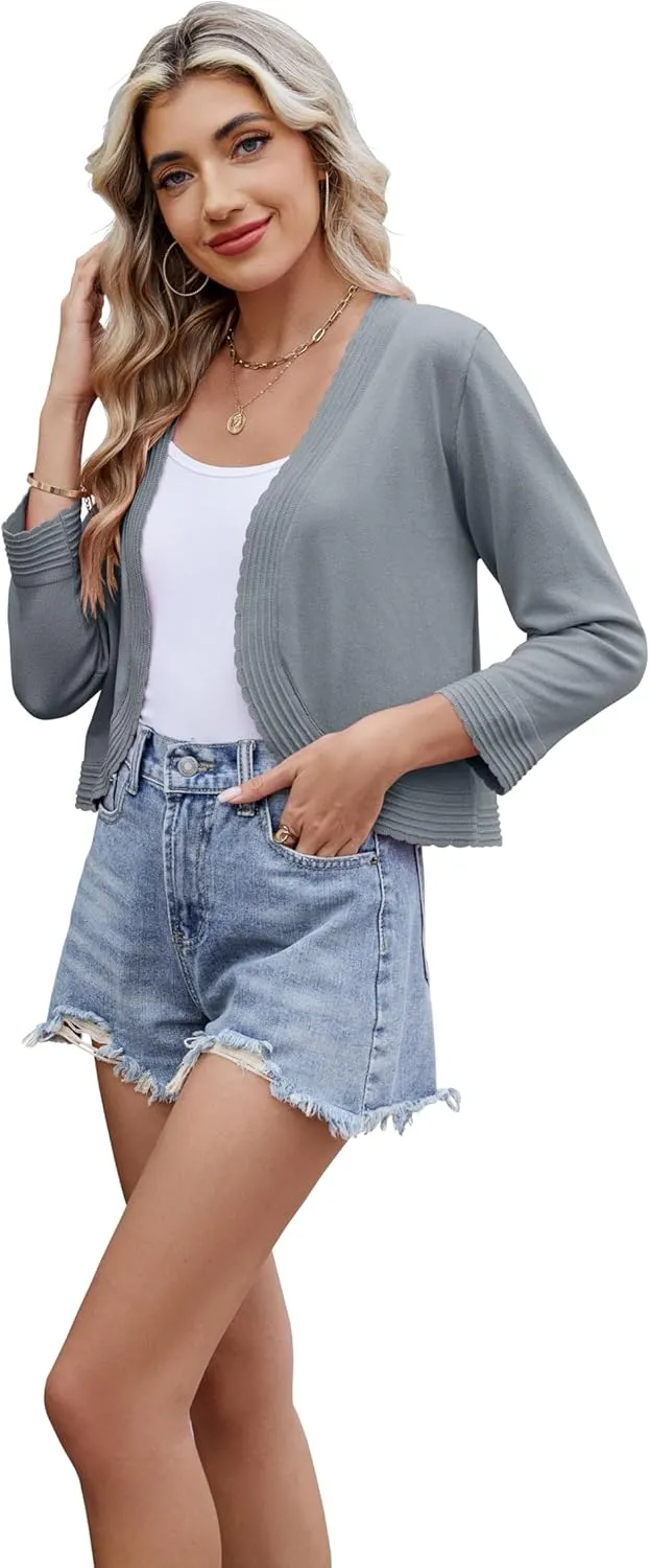 Women's Long Sleeve Knitted Cardigan Solid Color Open Front Tops Shrug