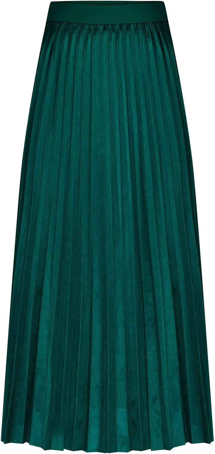 Women's Plain Satin Pleated Skirt Fashion Elastic Waist Elegant Long Skirt Summer Trendy Going Out Dress