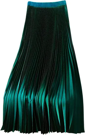 Women's Plain Satin Pleated Skirt Fashion Elastic Waist Elegant Long Skirt Summer Trendy Going Out Dress
